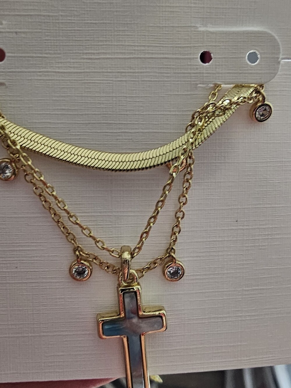 Kendra Scott Gold Layered Cross Necklace with Iridescent Inlay